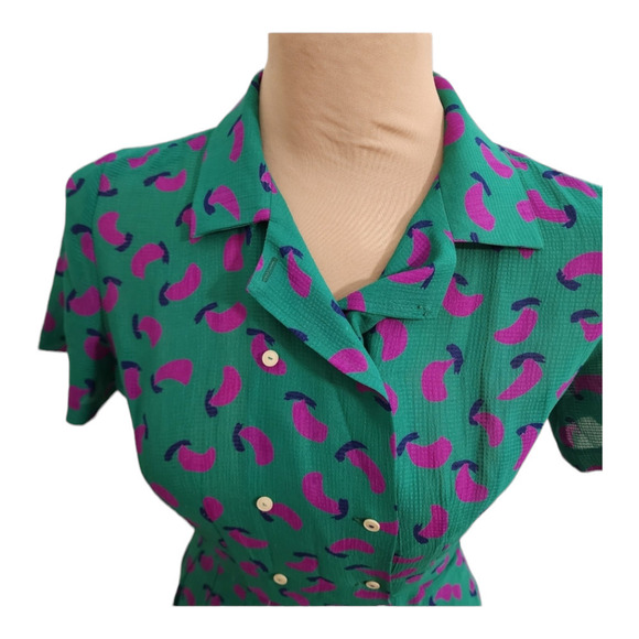 Vintage 60s style collared button up abstract midi textured dress Lui Chantant - Picture 2 of 11